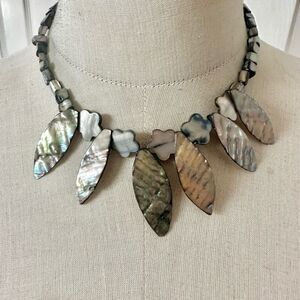 Abalone & Mother-of-Pearl Leaf Statement Necklace